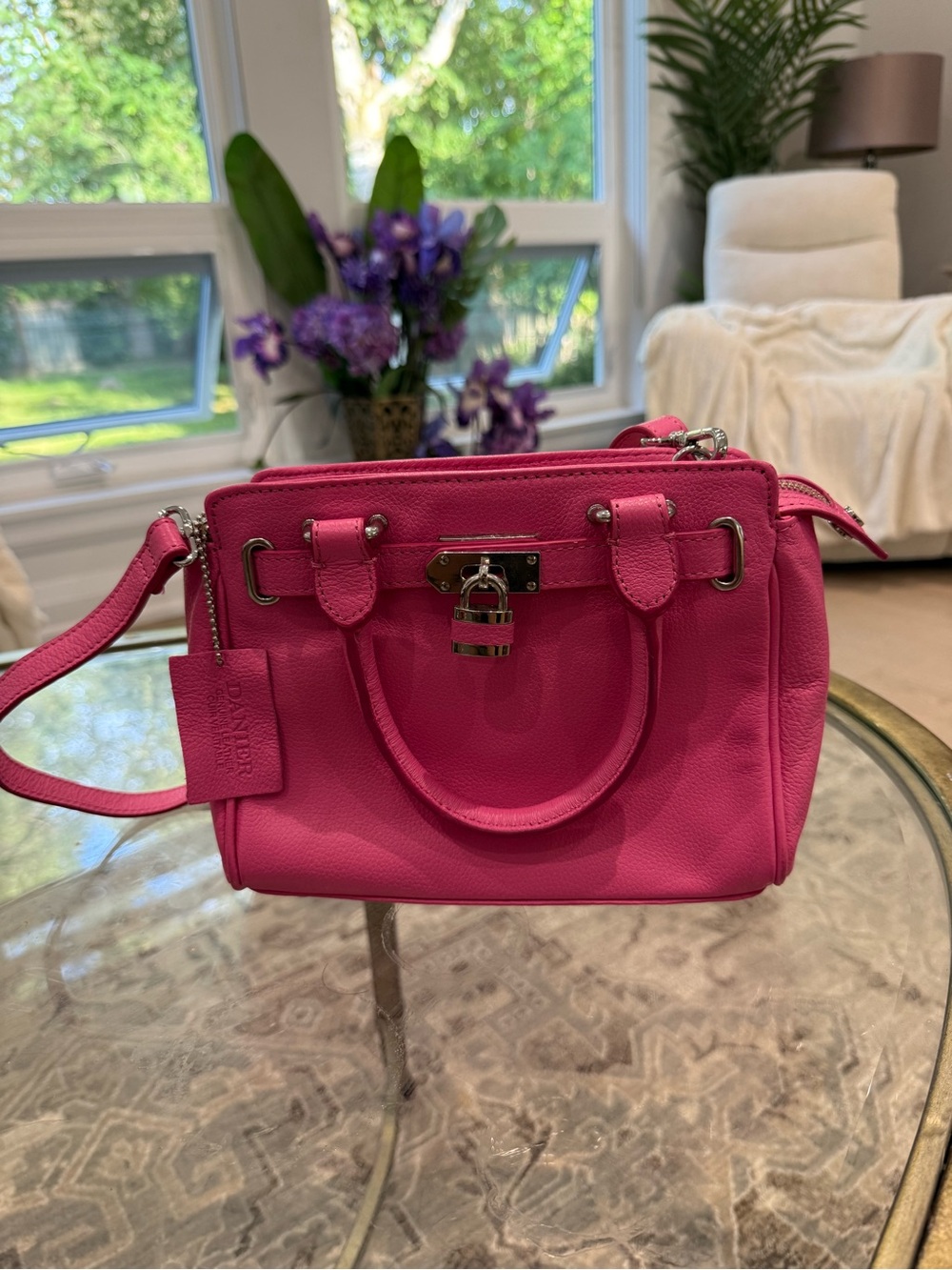 Danier Hot Pink Leather mini Satchel with Silver Hardware